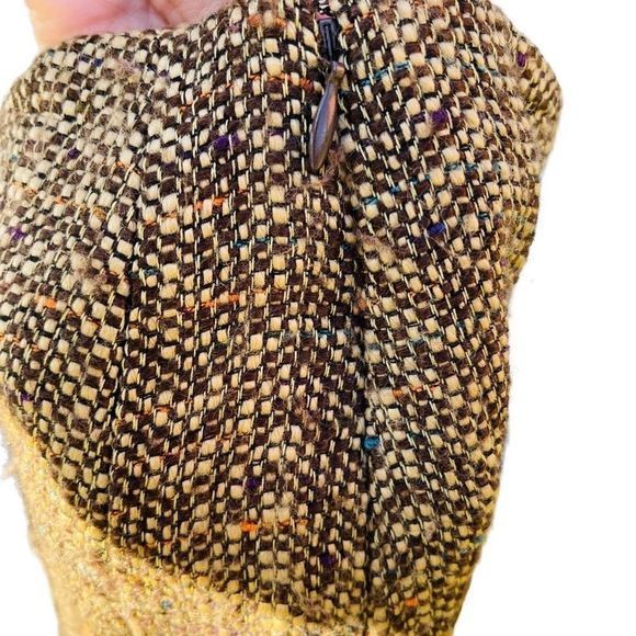 Oscar de la Renta Skirt Estilo Side Zip Gold Multicolor Fleck Tweed Lined SZ 8 - Picture 9 of 13